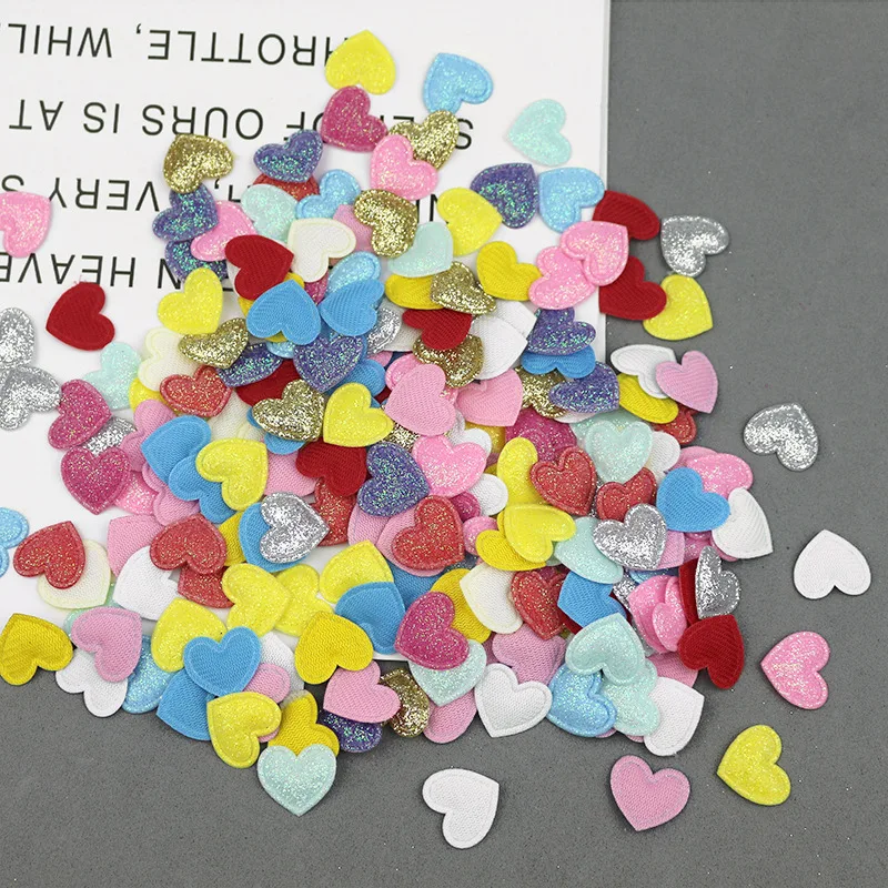 100Pcs Candy Color Glitter Heart Padded Appliques Patches DIY Craft Supplies Kids Hair Accessories Sewing Artesanato Materials