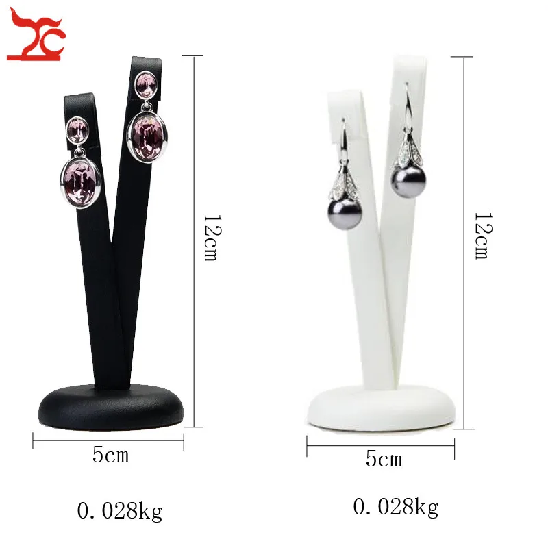 2PCS V Shape  Display Stand White /   Black PU Leather Earring Display Holder   Rack Jewelry Organizer Showcase jewelry stand