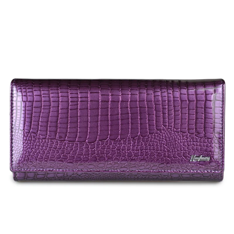 Cartera de piel auténtica para mujer, monedero largo con broche, tarjetero, bolso de mano