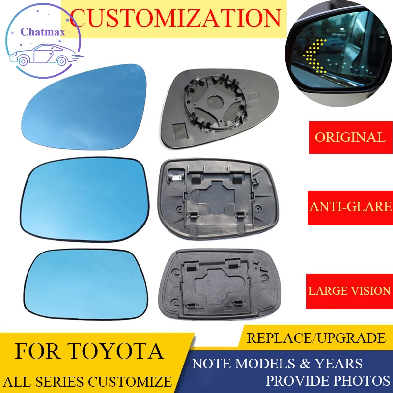 

Sideview Rear Mirror Lens Customize For Toyota Corolla Vois Reiz RAV4 Yaris Blue Glass With Heating Turn Signal LED Large Vision