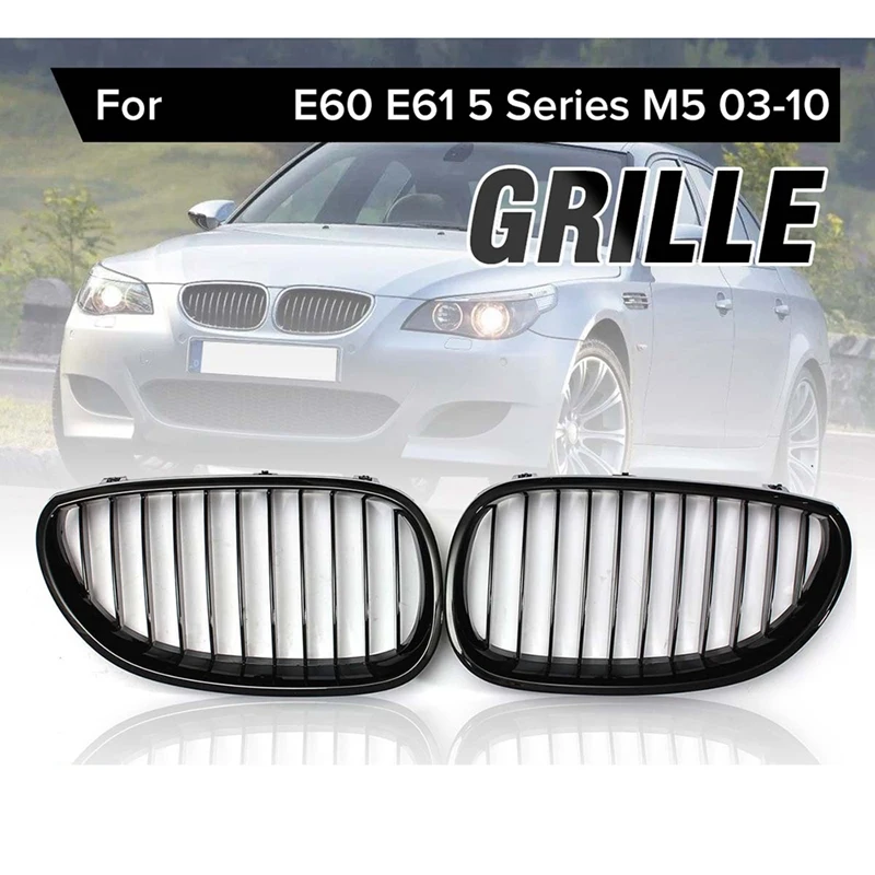 E60 Grill z przodu nerka Sport kratki kaptur maskownica do BMW E60 E61 serii 5 M5 525I 525Xi 528I 528Xi 530I 530Xi 2003-2009 (połysk Bla