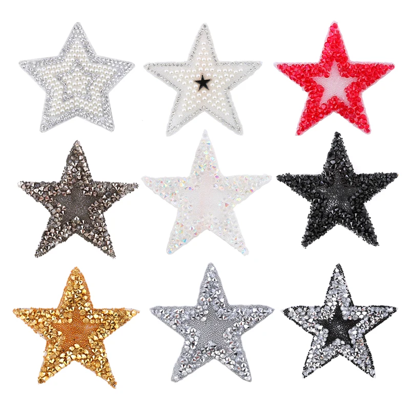 Pearl Rhinestone Star Patches Sew on Stickes Applique 3D Handmade Beaded Diy for T-shirt Appliques Clothes Stickers Clothing