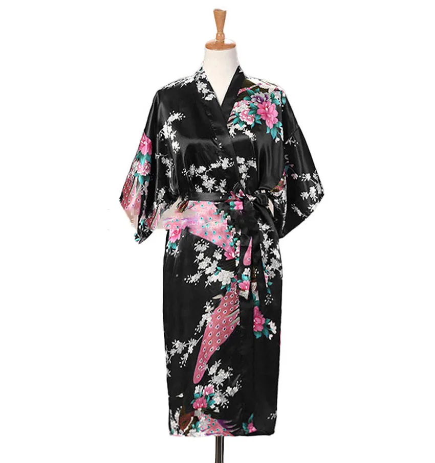 Pijama de estilo suelto para mujer, ropa de dormir para el hogar, con cordones, estampado de pavo real, vestido de noche con cuello en v, Kimono