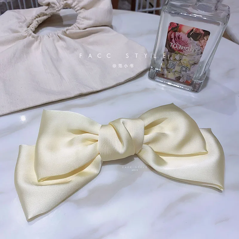 1PC  Autumn New Big Barrette Bow Hair Clips Satin Creamy-white Butterfly Bow Hairpin Girls Hair Accessories for Women Bowknot