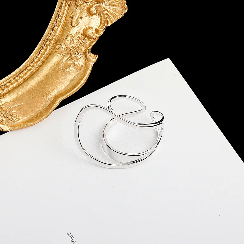 QMCOCO Silver Color Adjustable Chic Ring For Woman Minimalist Double Line Surface Smooth Ring Party Gifts Woman  Jewelry