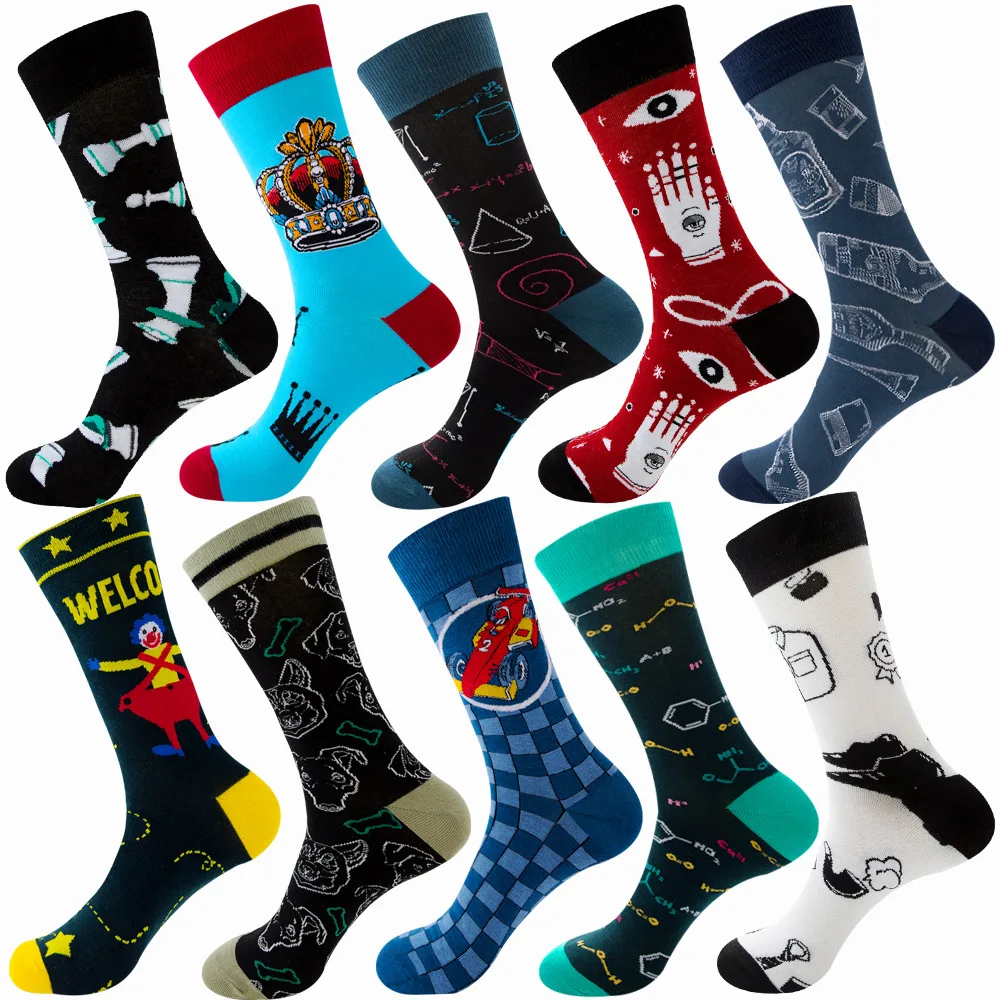 20 Pieces Funny Men Socks Novelty Happy Striped Plaid Food Fruits Cotton Men Socks Harajuku Skateboard Party Dress Socks