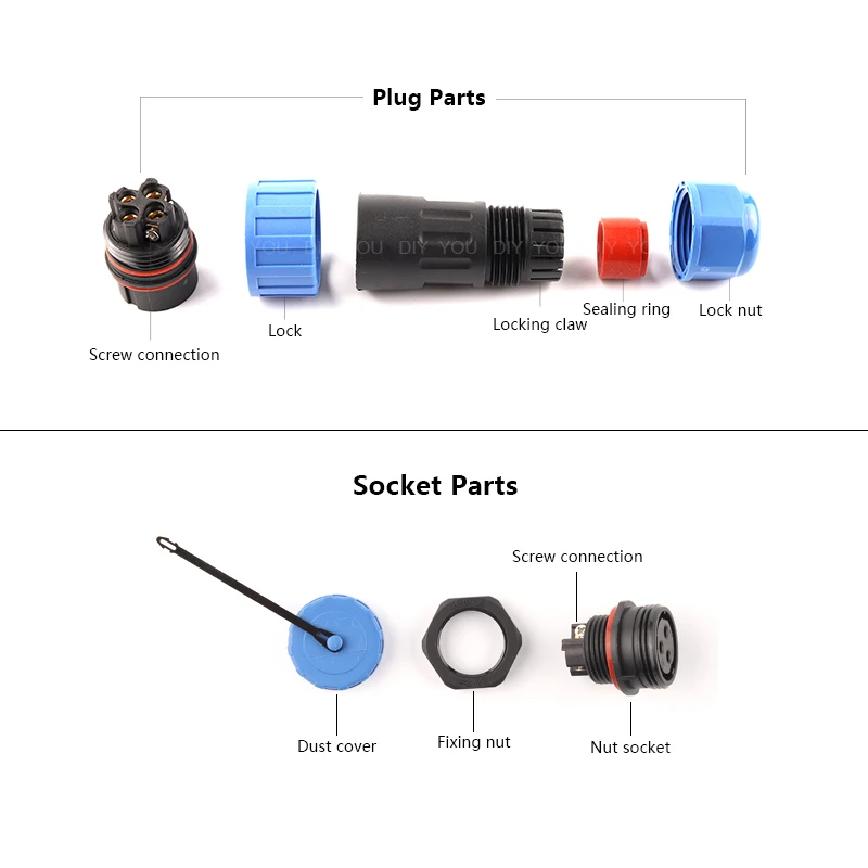 LP20 SP20 IP68 Back nut welding-free screw connection Waterproof connector 2 3 4 Pin Panel Mount screw crimp cable Plug socket