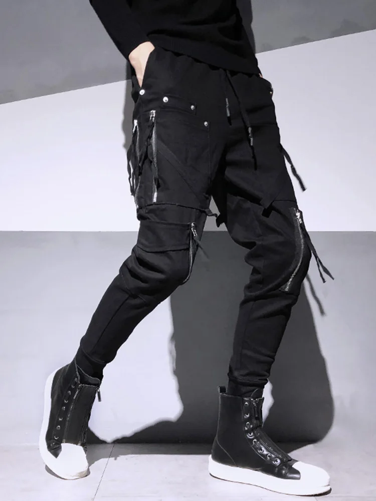 Free Shipping Men's Male Fashion Black Original Design Casual Dark Trend Zipper Decoration Slim Feet Harem Pants Korean Trousers