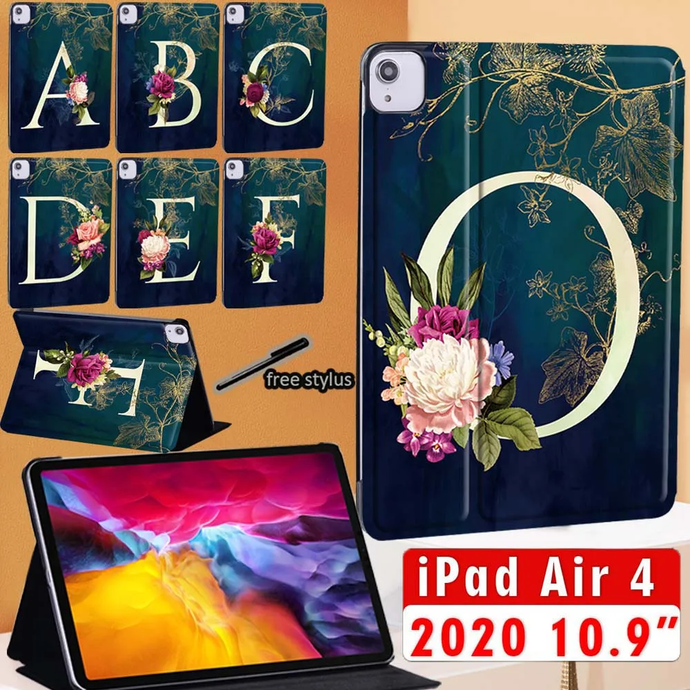 Case For IPad Air 4 2020 10.9 Inch A2072 A2316 A2324 A2325 Initial Letters PU Leather Tablet Stand Protective Shell Folio Cover