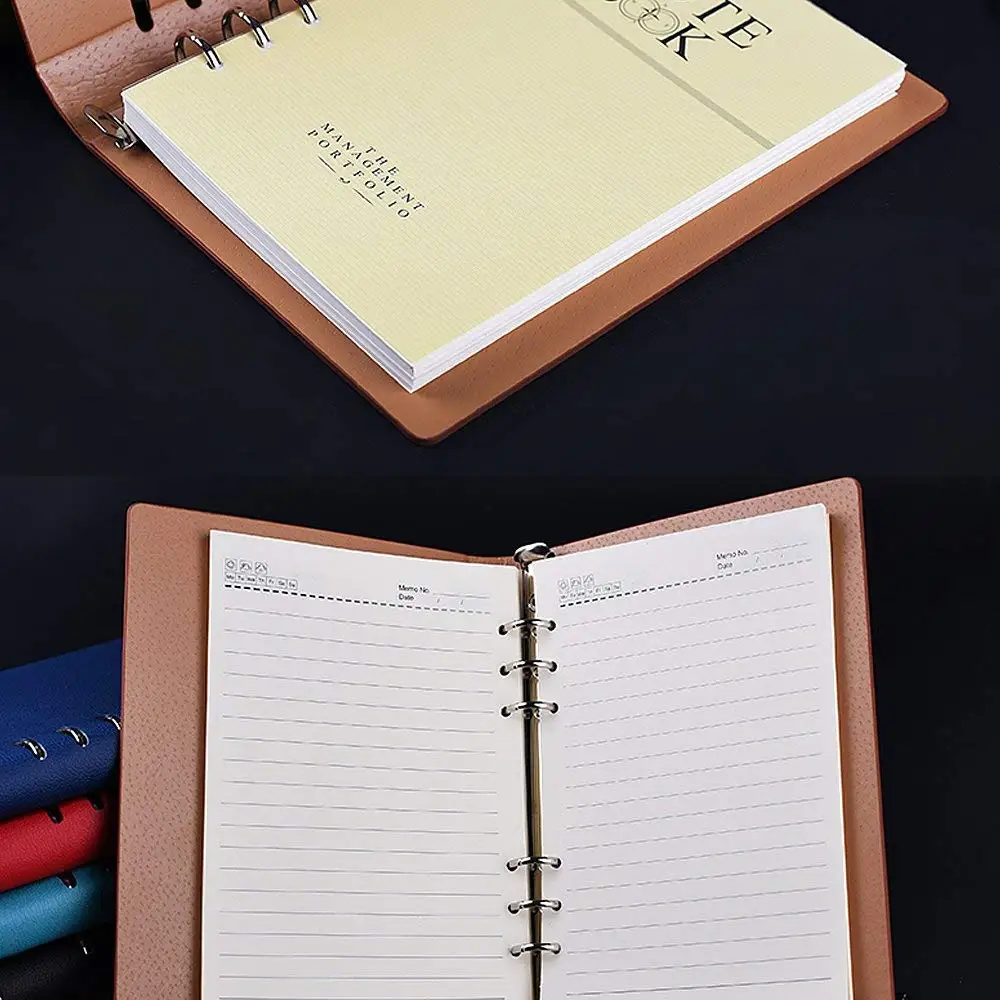 A6/A5/B5 Classic Refillable Planner Notebook Loose Pocket Leather 6 Holes Ring Binder Journal Hard Cover Diary Business Notebook