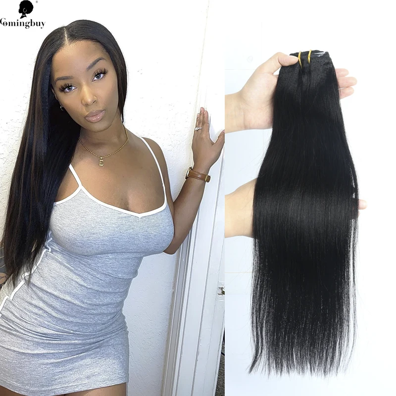 

Silky Straight Clip Ins Human Hair Extensions Peruvian Remy Human Hair Clip Straight Hair Bundles 10Pcs 200G For Black Women