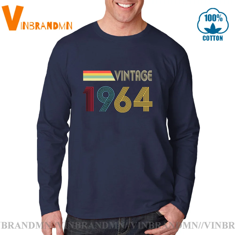 60s Clothing Retro Classic 1964 Birth Year Tee Tops Vintage 1964 men Long Sleeves T-shirt Born in 1964 Birthday Father Tshirt