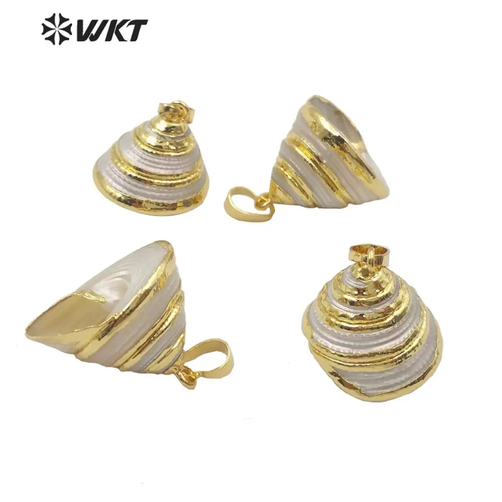 WT-JP183 High Quality Bright White Trumpet Shell Pendant With Gold Electroplated Fashion Natural Material ACC