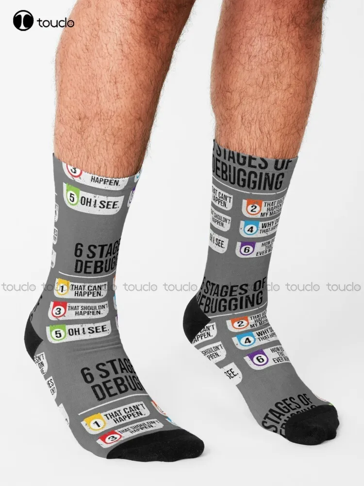 6 Stages Of Debugging Computer Programming  Socks Men'S Socks Personalized Custom Unisex Adult Teen Youth Socks Hd High Quality