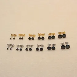 Size 3mm to 8mm 316L Stainless Steel Black Round Zircon Stud Earrings No Fade Allergy Free Brief Jewelry