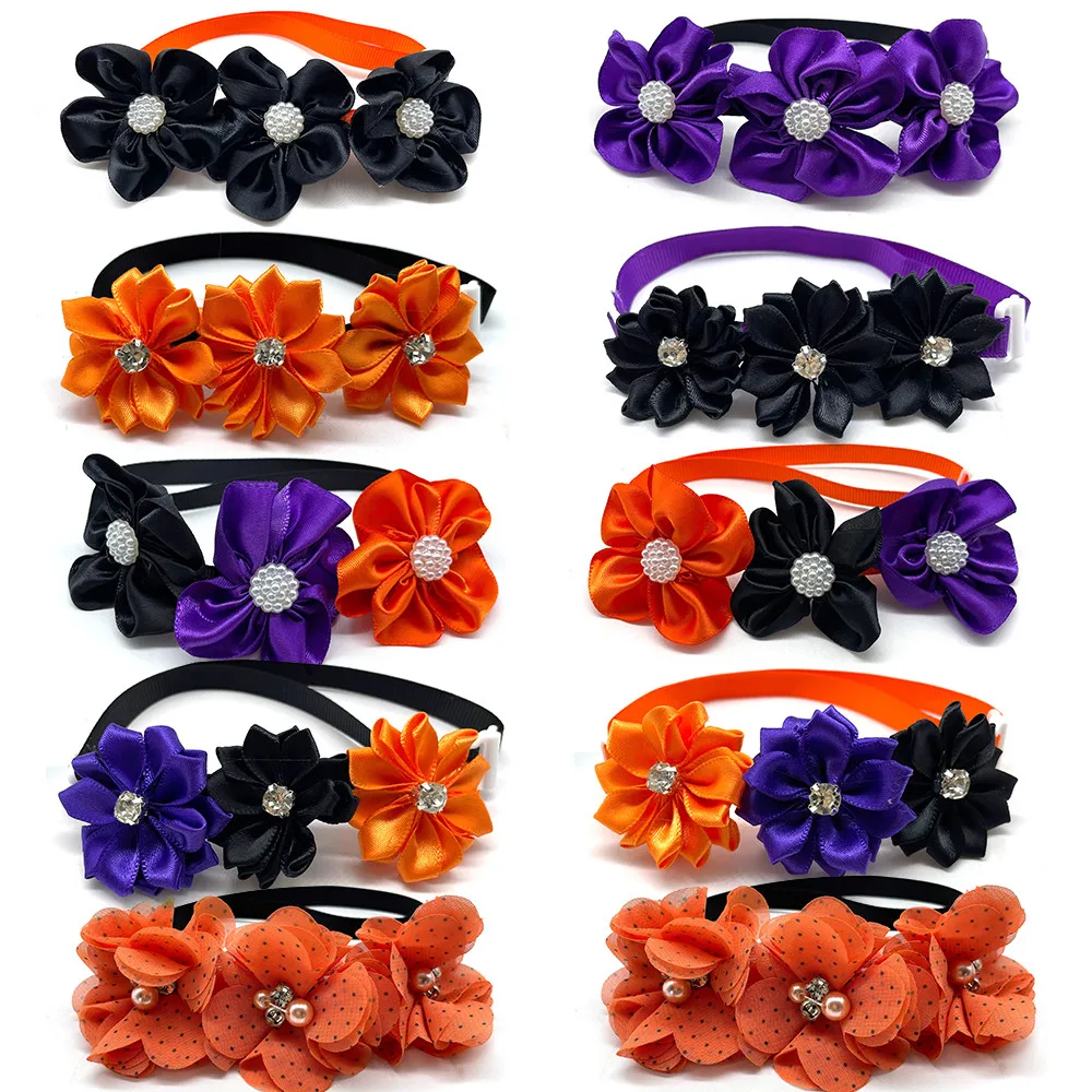 

10pcs Halloween Dog Supplies Small Dog Cat Bow Tie Neckties Flowers Style bowtie collar Dog Grooming Accessories for Small Dogs