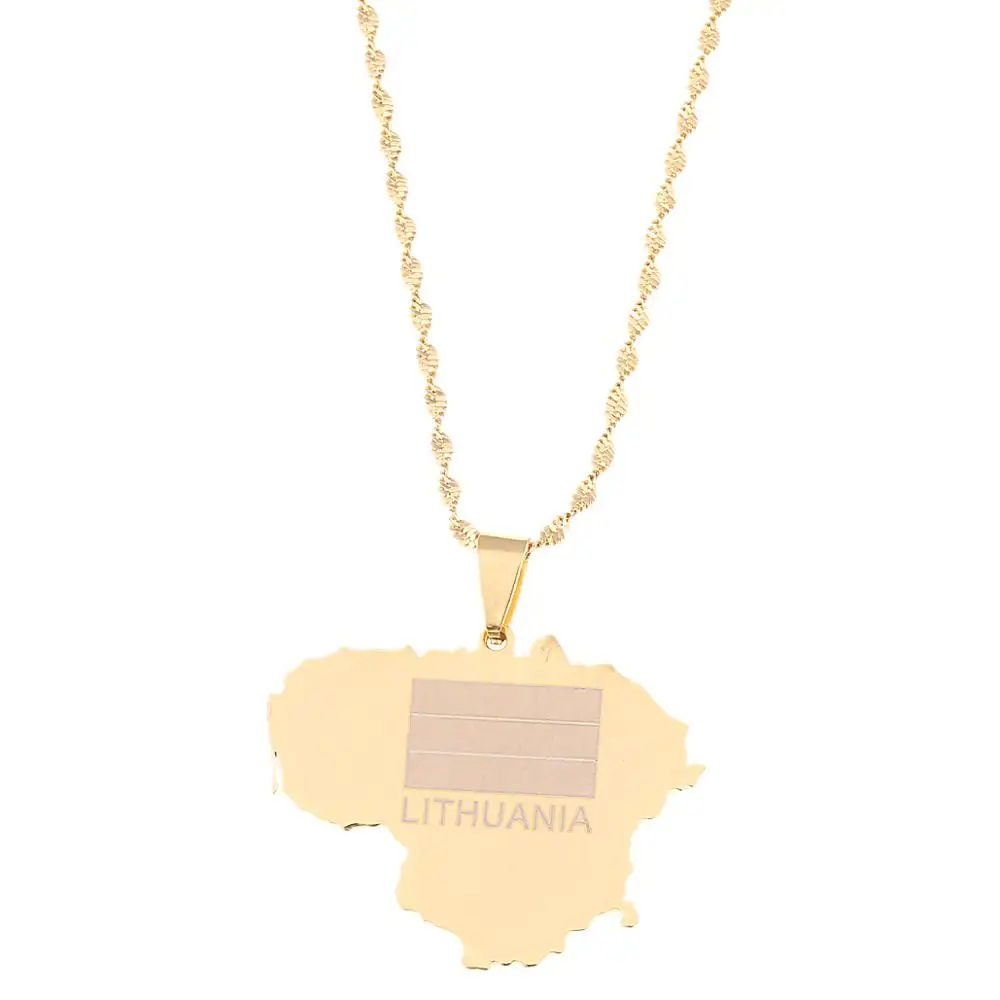 Stainless Steel Lithuania Map Pendant Necklace for Wome Men Gold Color Lietuvos Map Chain Jewelry