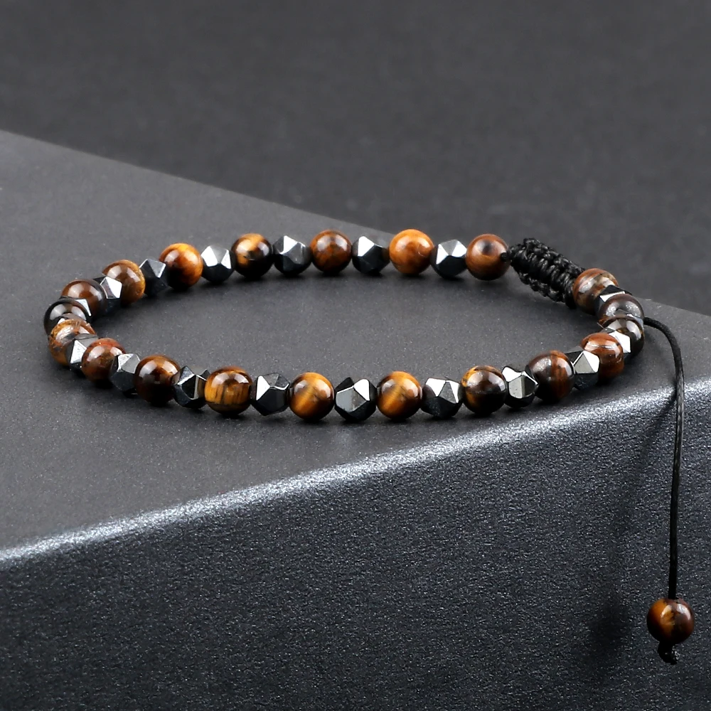 Fahsion Bracelet Irregular Natural Tiger Eye Stone Distance 4mm Bead Bracelet&Bangle for Women Men Counple Yoga New Jewelry Gift