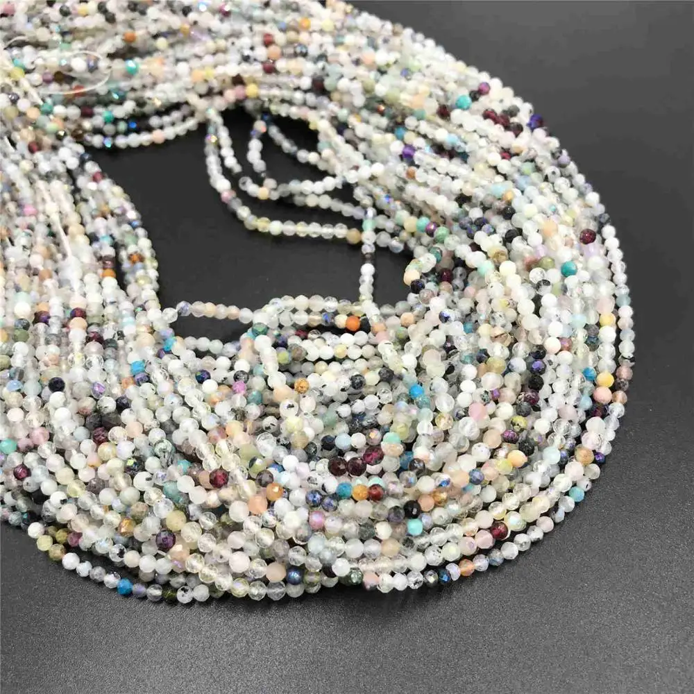 2 3mm Natural Small Beads Micro mixed quartz bead Natural stone beads round section loose beads tiny faceted stone beads jewelry