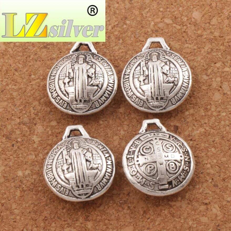 3D Saint Benedict Medal Charms Michael the Protector 30PCS Zinc Alloy Bronze  Cross Beads Pendants L1764