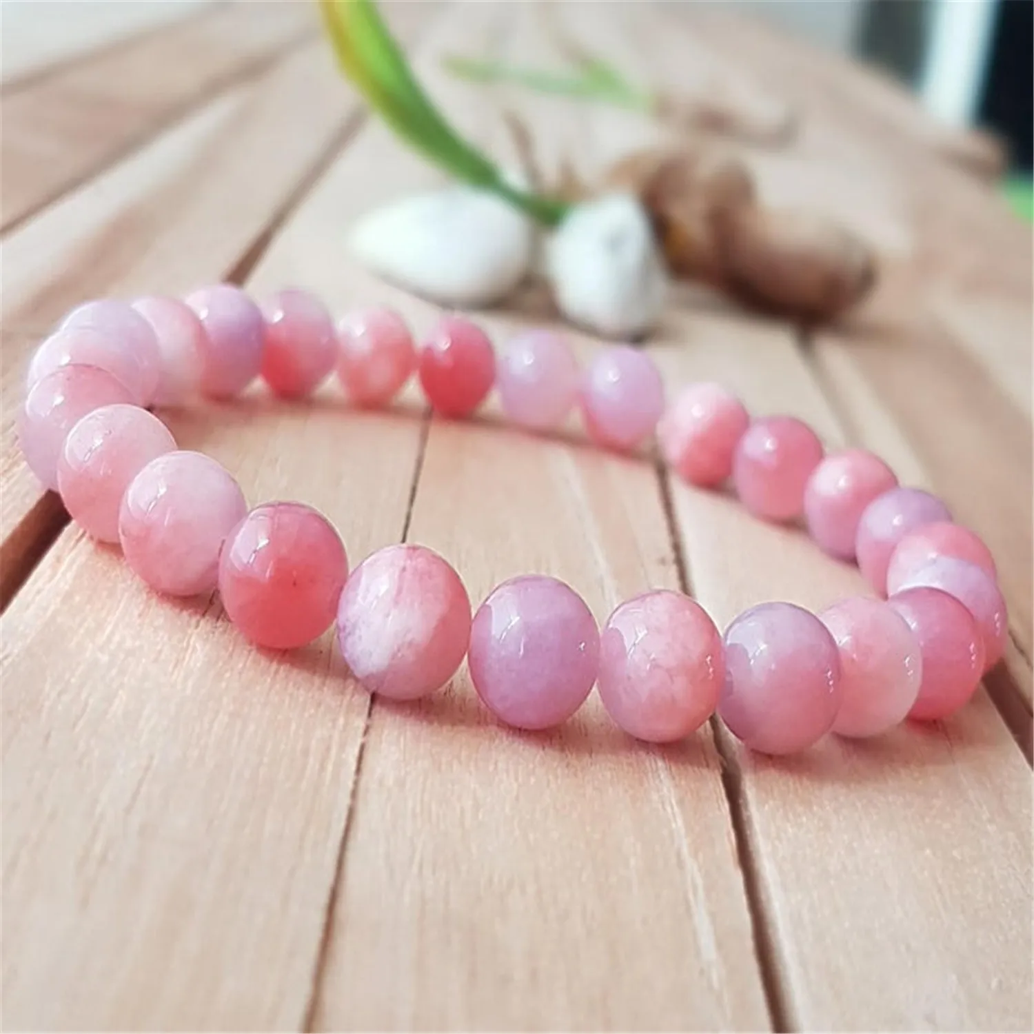 8mm Natural Pink Purple Chalcedony Handmade Mala Bracelet Wrist Bless Meditation Stretchy Lucky Yoga