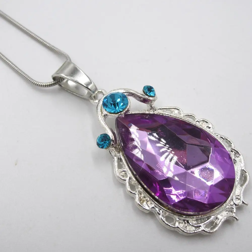 2025 New Child Girls Dress-Up Princess So Fia First Alloy Chain Purple Teardrop Amulet Pendant Necklaces Jewelry Gift For Kids