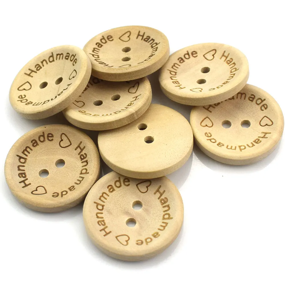 500PCS Natural Color Carving Handmade Wooden Buttons Handmade Letter Wood Button Craft DIY Baby Apparel Accessories 15/20/25mm