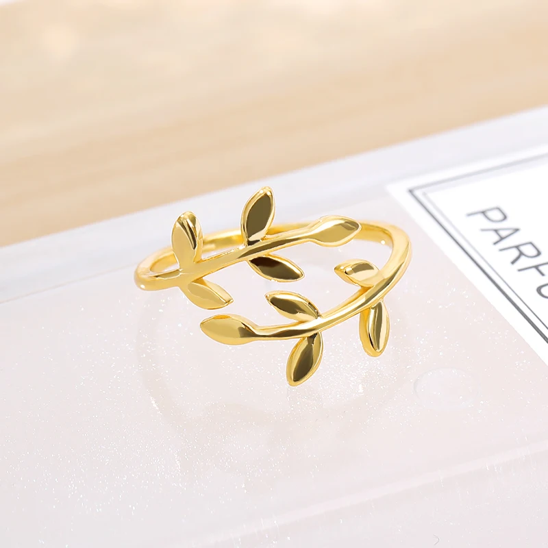 Olive Tree Branch Leaves Rings For Women Open Adjustable Gold Color Ring Plant Female Knuckle Couple Wedding Band Jewelry anillo