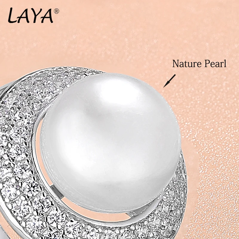 LAYA Natural Freshwater Pearl Finger Ring For Women Pure 925 Sterling Silver High Quality Clear Cubic Zirconia Luxury Jewelry - Image 5
