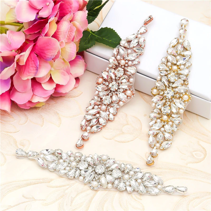 

YANSTAR (30pcs) Wholesale Handmade Bridal Sash Rhinestones Appliques With Pearl Sewing On For Wedding Dress Belt YS892