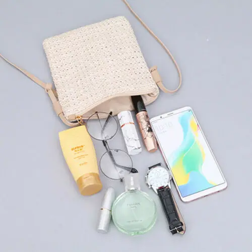 Eco-Friendly Solid Straw Woven Plait Small Bags  Sundries Messenger Holder Coin Card Comestic Travel Storage Bags