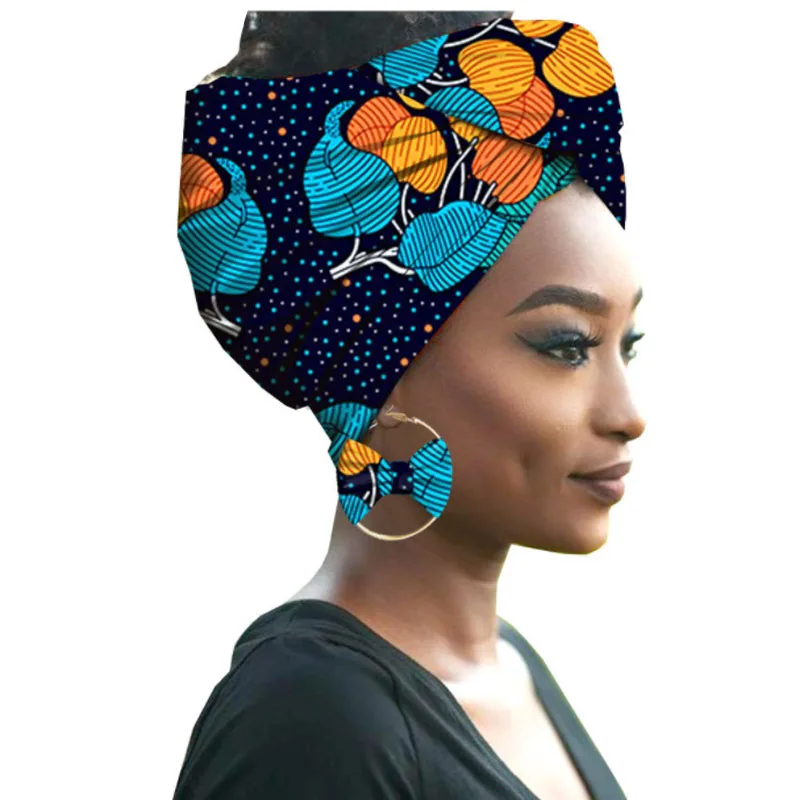African Print Women Head Bandana Cotton With Matching earring Balaclava Headscarf Bandana Mujer Headband Set Hair Accessories