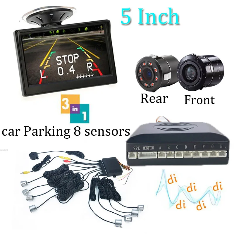 Car Probe Dual Visual Parking 8 Sensor General Motors Rear View 5 Inch Car Monitor HD Rear Camera Front Camera WIth 8 IR