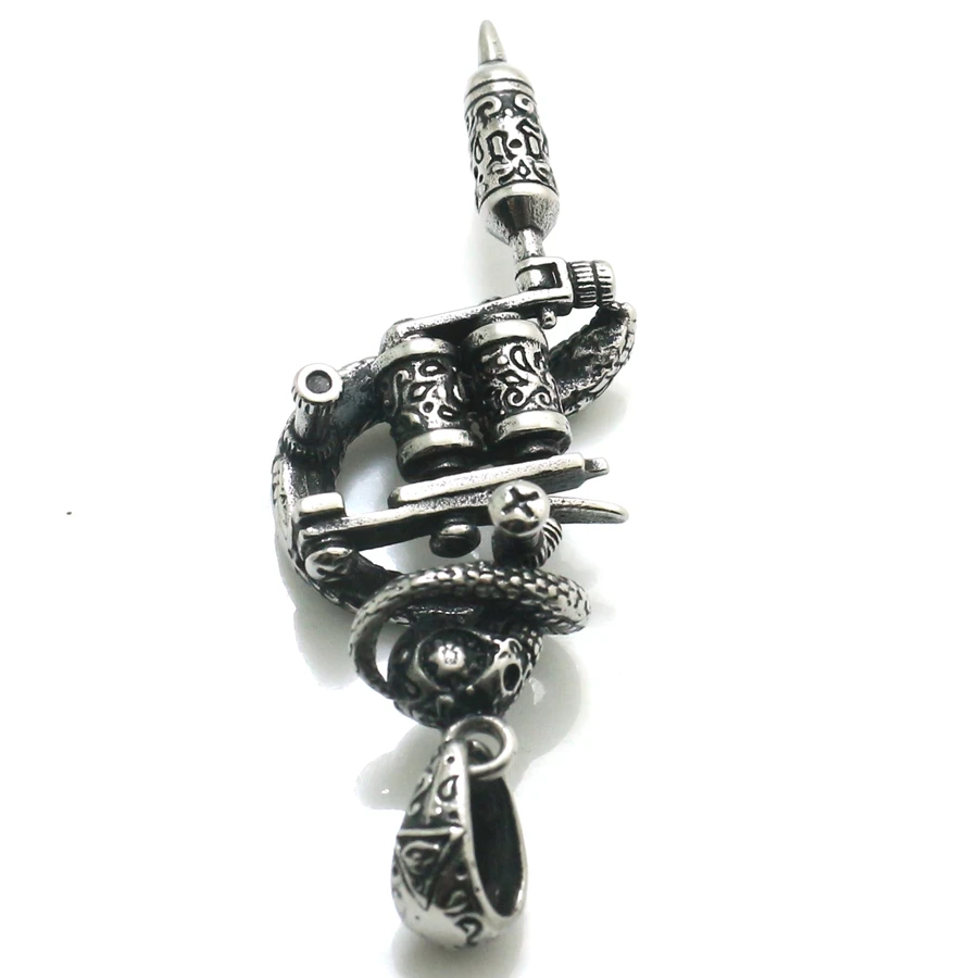 Men\'s 316L Stainless Steel Cool Punk Gothic Skull Tattoo Gun Snake Pendant For Friend Gift