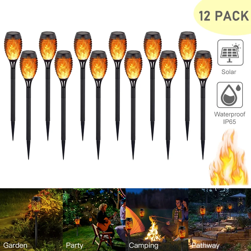 Solar Flame Torch Light Flickering Waterproof Garden Decor Landscape Lawn Lamp For Path Garden  Yard Outdoor Light