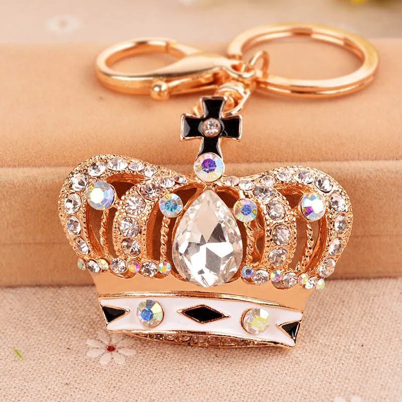 Creative Women Purse Bag Jewelry New Arrival Hollow Noble Crown Enamel Crystal Keychains Charm Novelty Items