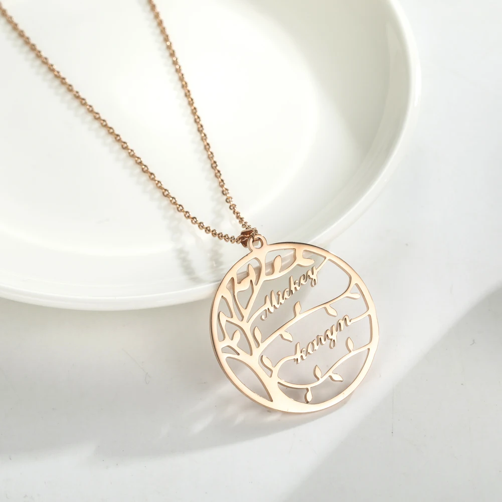 

2021 trend Custom Name Necklace Tree Of Life Family Women Name Necklace Stainless Steel Jewelry Personalized Family Couple Gift