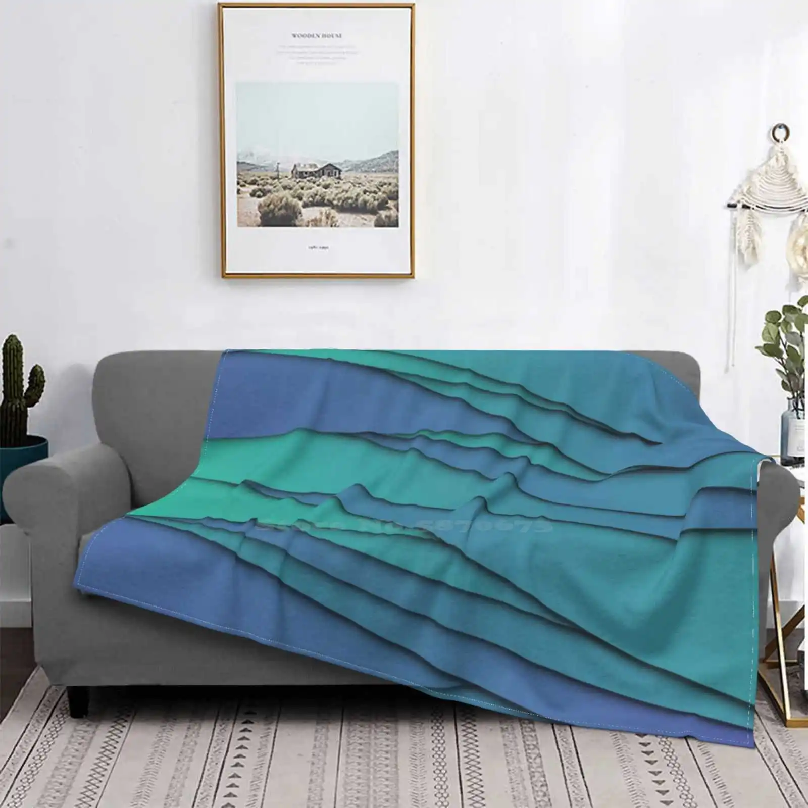 Teal Blue Folded Origami Paper Trend Style Funny Fashion Soft Throw Blanket Rich Ele Clean Executive Professional Modern Luxury