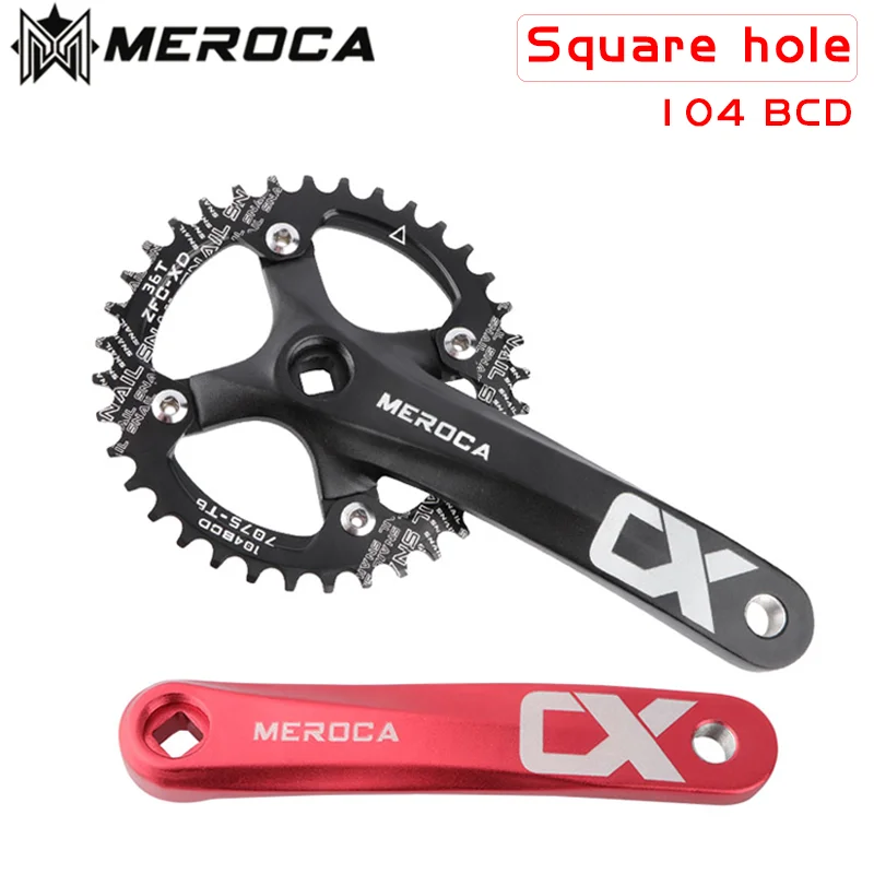 

MEROCA Bicycle Crank Chainwheel 104BCD MTB Bike Crankset Aluminum Alloy with Bottom 170mm Crank Black 32/34/36/38/40/42T Plate