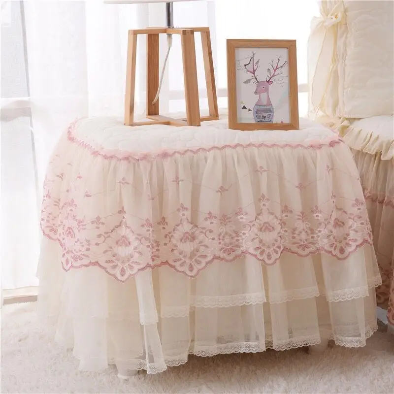 Romantic Lace Bedside Cabinet Table Cover Quilted Dust Cover Bedroom Bedside Table Skirt Cotton Padding Tablecloth
