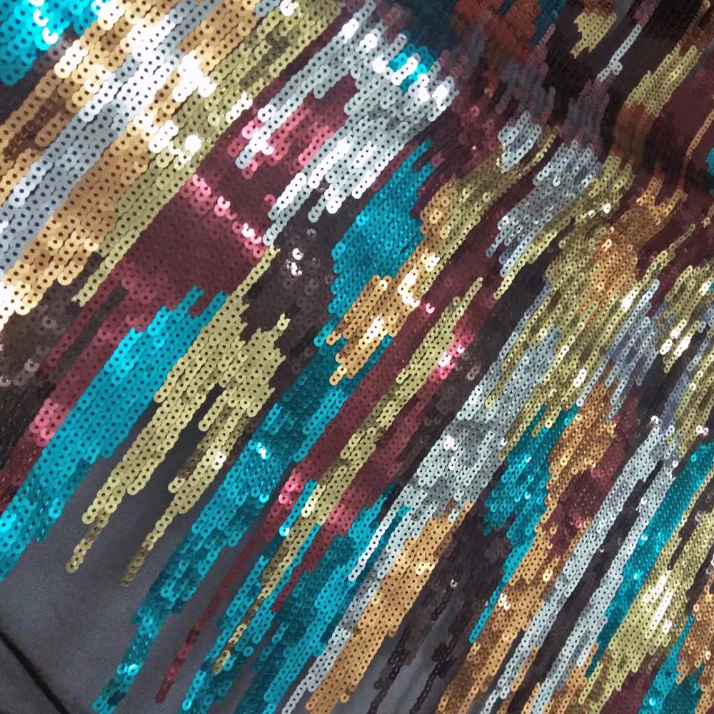 French Sequin Fabric with Irregular Stripe, Embroidery, Sparkly Paillette Fabric, Fashion Evening Party Dresses, 120x90cm, New