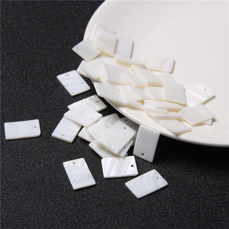 White Natural Mother of Pearl Shell Charms Flat Square Rectangle Shell Pendant Beads for Jewelry making DIY Necklace Accessories