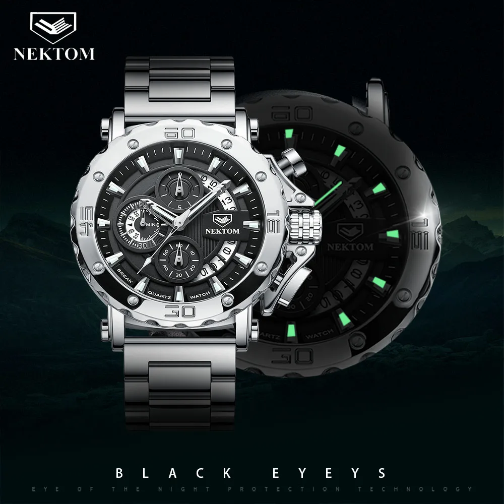 NEKTOM Men's Watches Quartz Watch Waterproof Watches Steel Strap Wristwatch Watches For Men Military Watch Clock Sports Watches