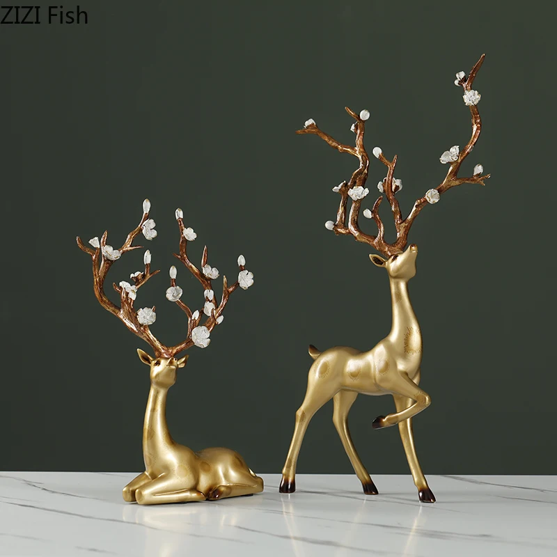 

Deer Ornaments Simulation Animal Sculpture Modern Home Decoration Handicraft Decoration Plum Blossom Golden Deer Animal Figures