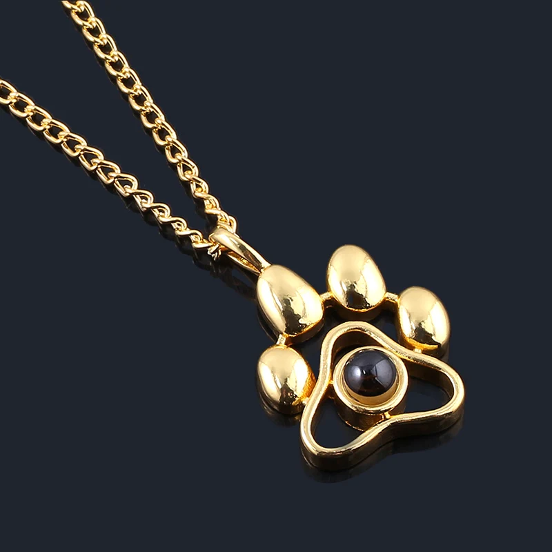 2020 Cat Dog Paw Pet Photo Projection Pendant Necklace Footprints 100 languages I Love You Choker Necklace for Women Men Jewelry view 5