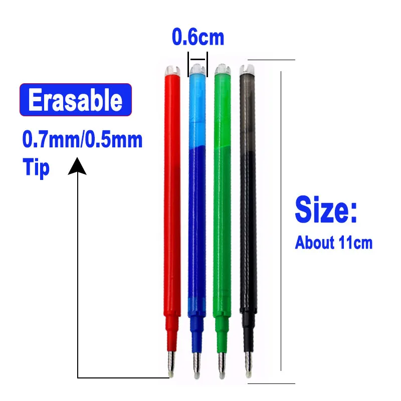 12Pcs Retractable Erasable Gel Pen 0.7mm 0.5mm Bullet Tip Rotation Switch Office Writing Handle Blue Black Ink Color Refill Set
