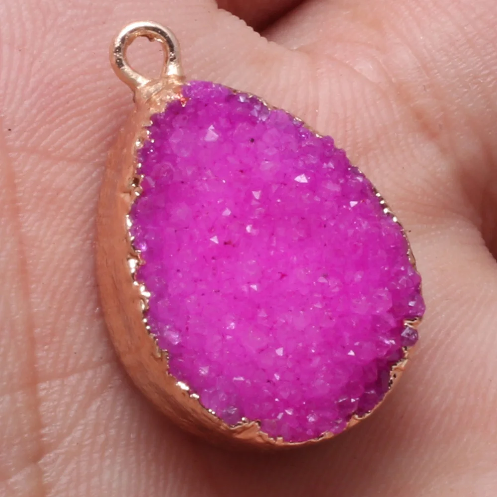 Natural Stone Druzy Agats Pendants Water Drop Shape Agats Pendants for Jewelry Making DIY Necklace Size 16x25mm