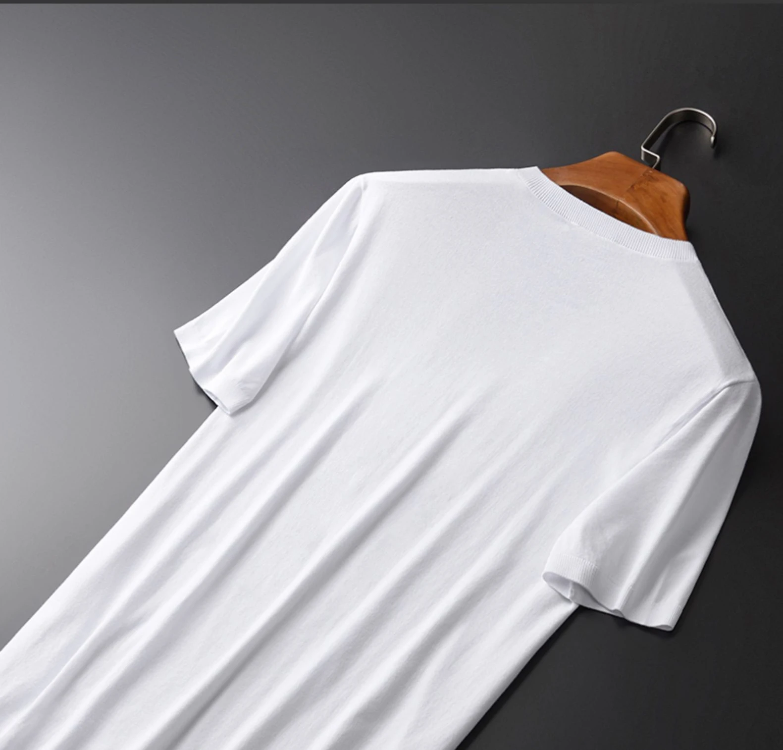 Knitted Men Luxury Solid Color Short Sleeve Mens T-shirts Plus Size 4xl White Slim Fit Round Collar Man Tee