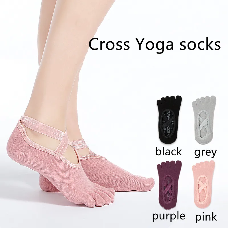 1 pair Women\'s socks fashion brand original design Yoga socks cross dance socks glue dispensing finger exposed five finger socks