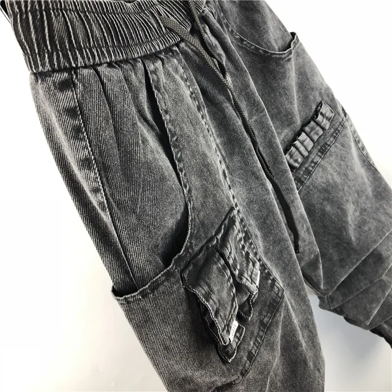 Owen Seak Men Casual Cargo Harem Jeans Pants High Street Hip Hop Length Men's Clothing Denim Sweatpants Spring Autumn Big Size